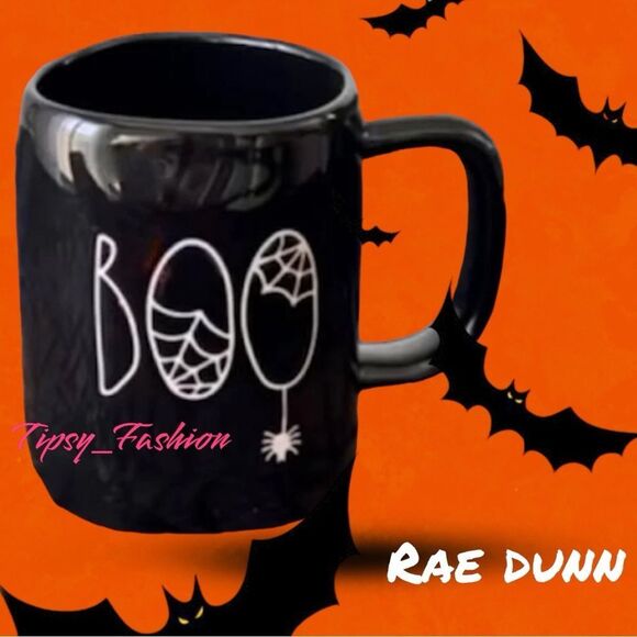 Rae Dunn Halloween Black “BOO” Mug Ceramic Coffee Cup NEW Gothic Fall Decor - Picture 1 of 2